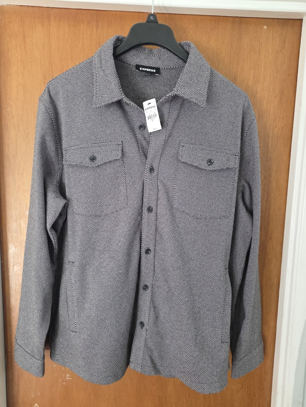 Men's Grey shirt Jacket Classic Button Front Express XL Side Pockets Nwt